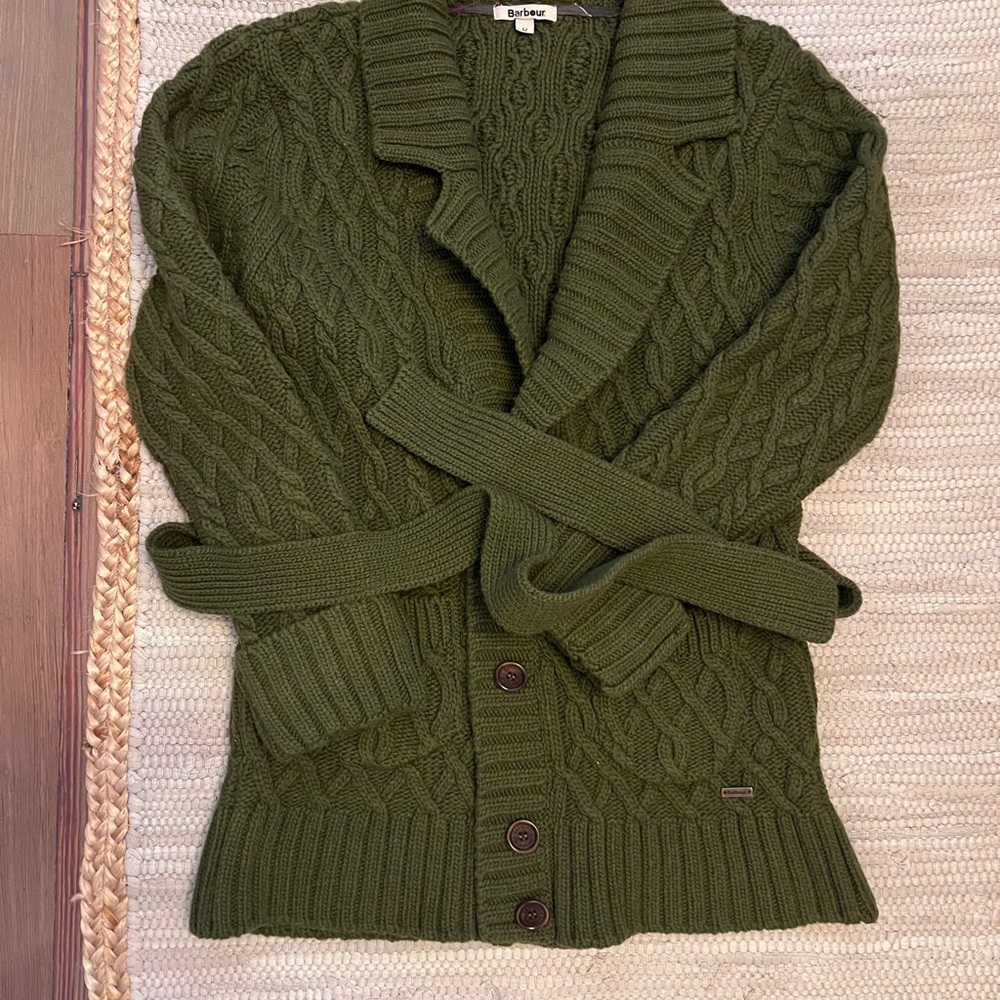 Barbour Forest Green Cable Knit Cardigan